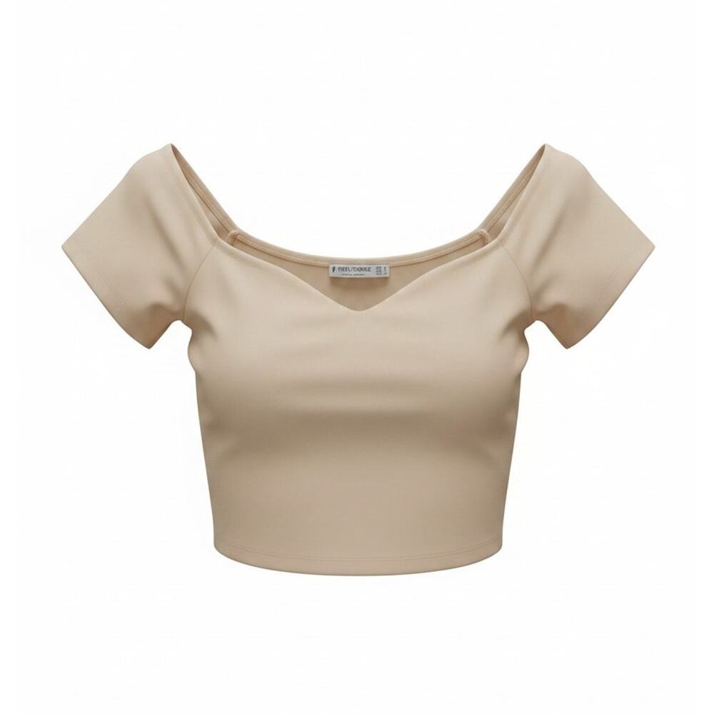 Stradivarius Creamy White Sweetheart Neck Off the Shoulder Crop Top Size Small